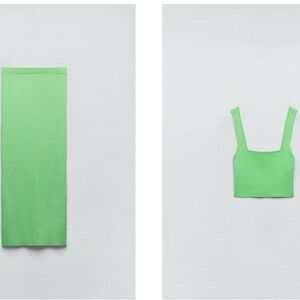 Zara Green Midi Skirt and Crop Top SET